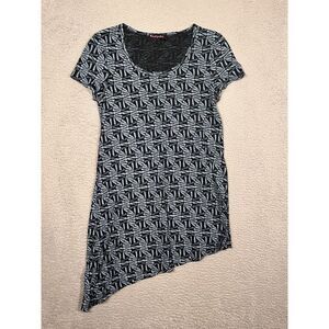Fresh‎ Produce Asymetrical Top Tunic Small S Blue Black Short Sleeve Cotton Fans